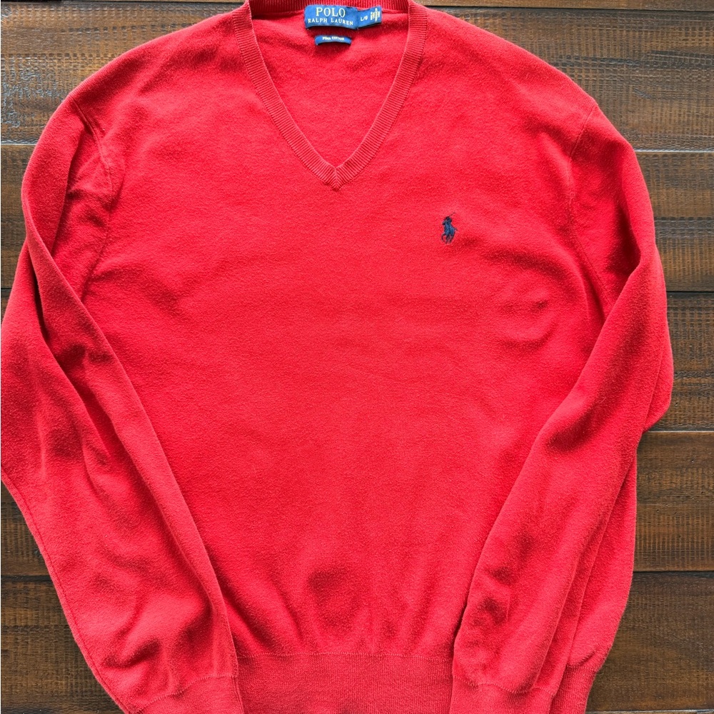 Polo by Ralph Lauren Men's Bright Red V-Neck Sweater